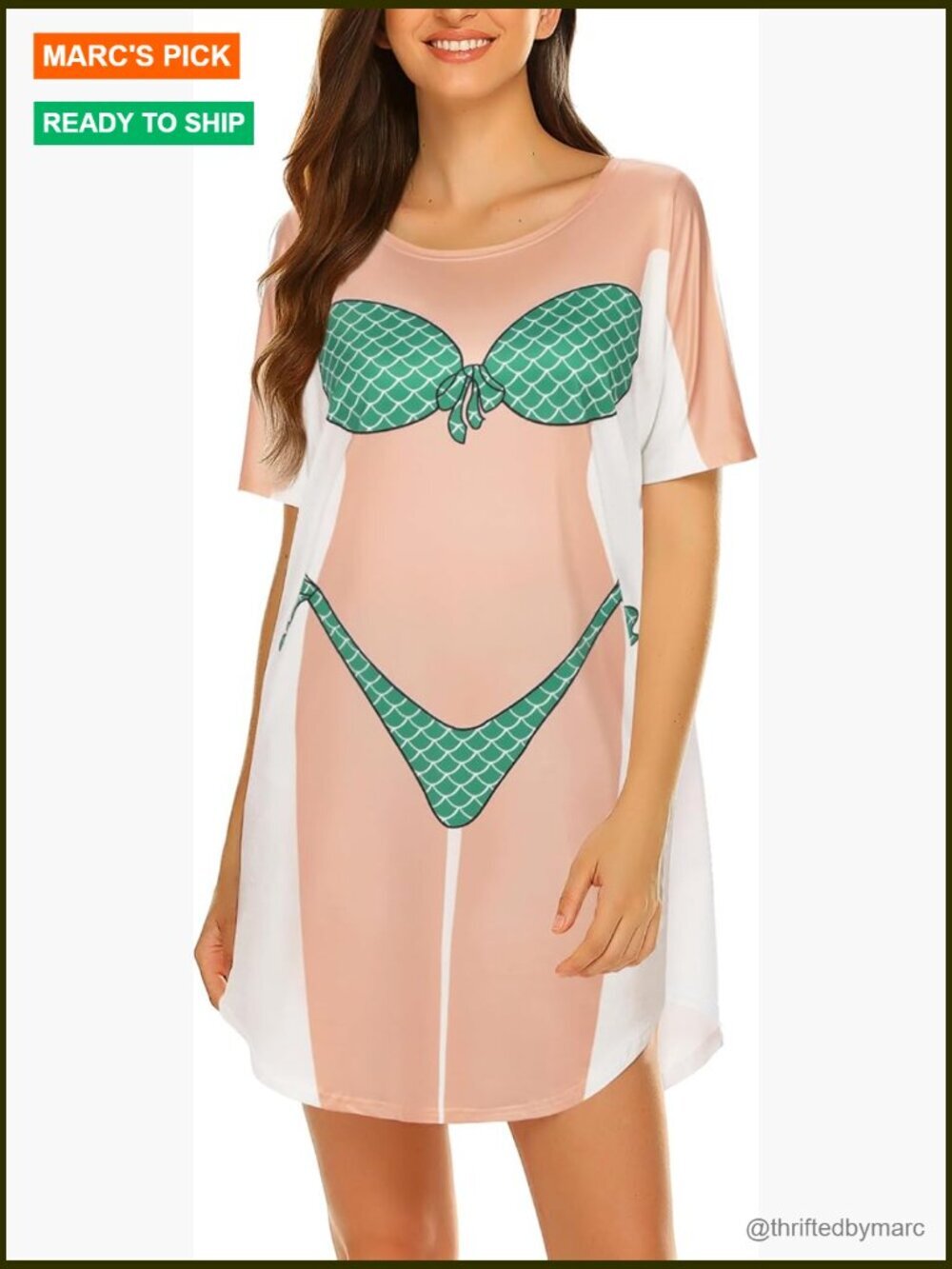 Cute Bikini Print Cover Up Dress Short Sleeve Baggy T Shirt